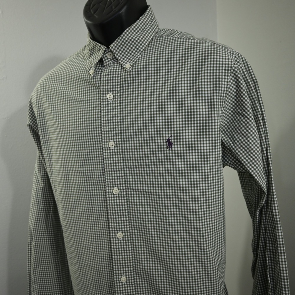 Ralph Lauren Dress Shirt Mens L Classic Fit Green Gingham Button Up Long Sleeve